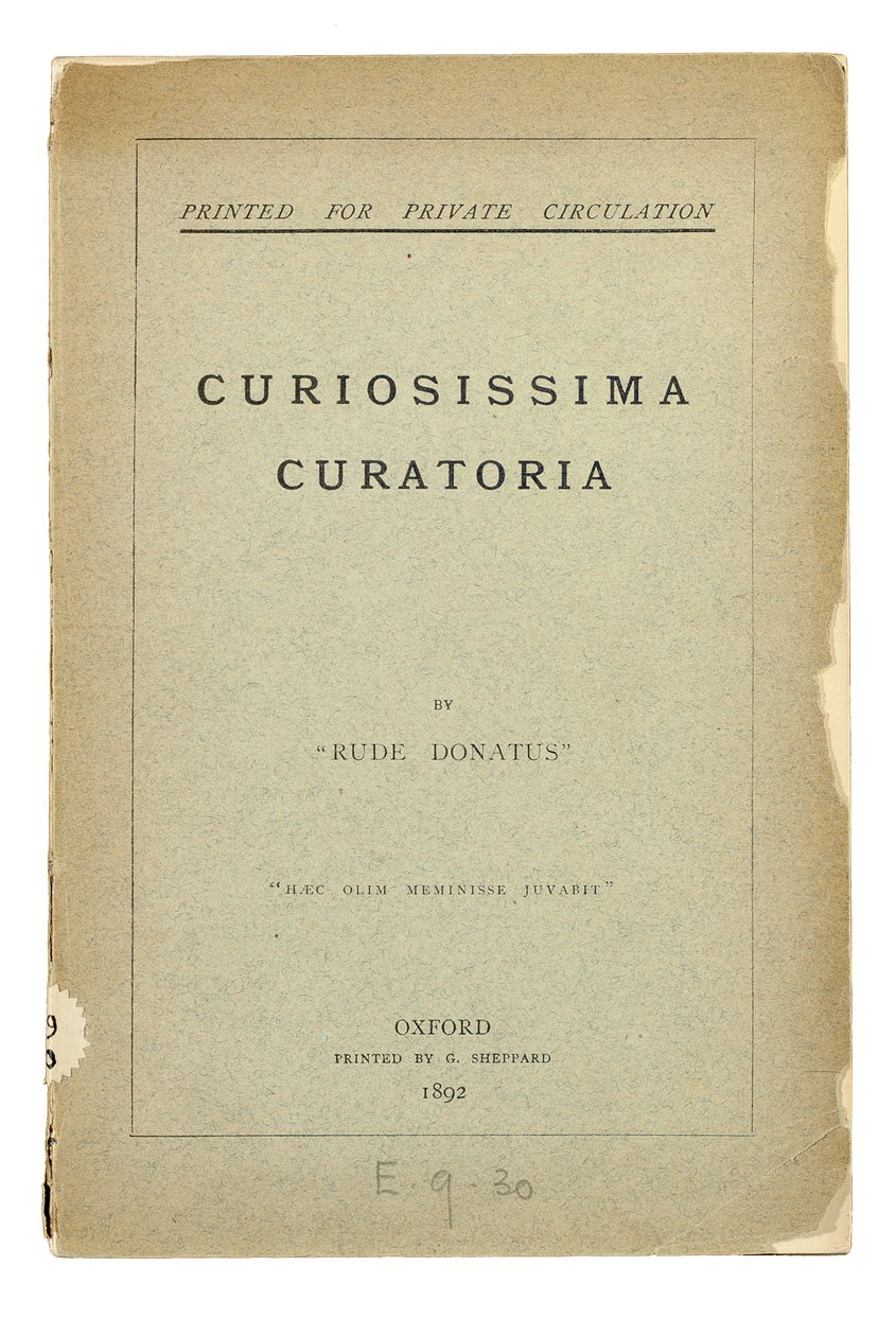 Página de título de &39;Curiosissima Curatoria&39; por &39;Rude Donatus&39;, Oxford de Charles Lutwidge Dodgson