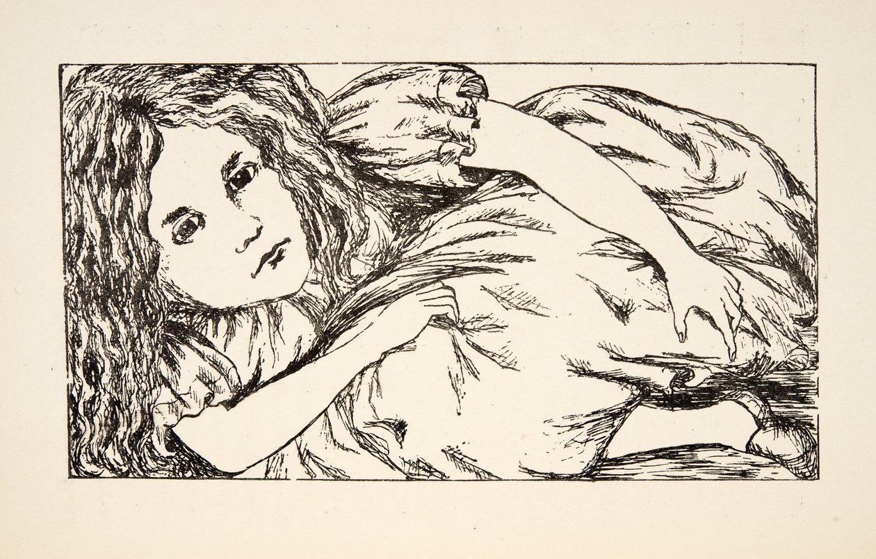 Alice na casa branca dos coelhos, ilustração de Alices Adventures Under Ground, bar. 1886 (fac-símile) de Charles Lutwidge Dodgson