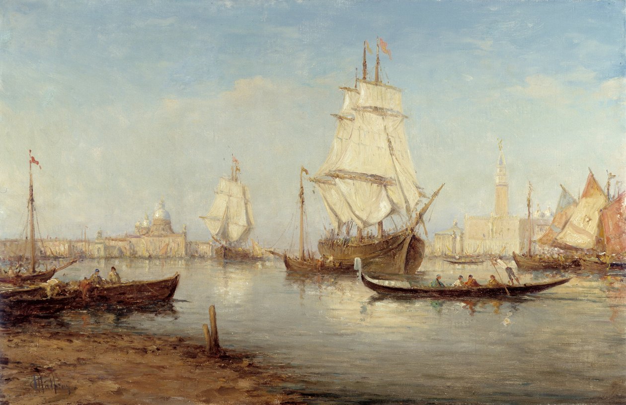 Galeões e gôndolas na bacia de San Marco (Saint Mark a Veneza) Pintura de Charles Malfroy (1862-1918) Menção obrigatória: Colecção de obras de fundação da Provença, Marselha de Charles Malfroy