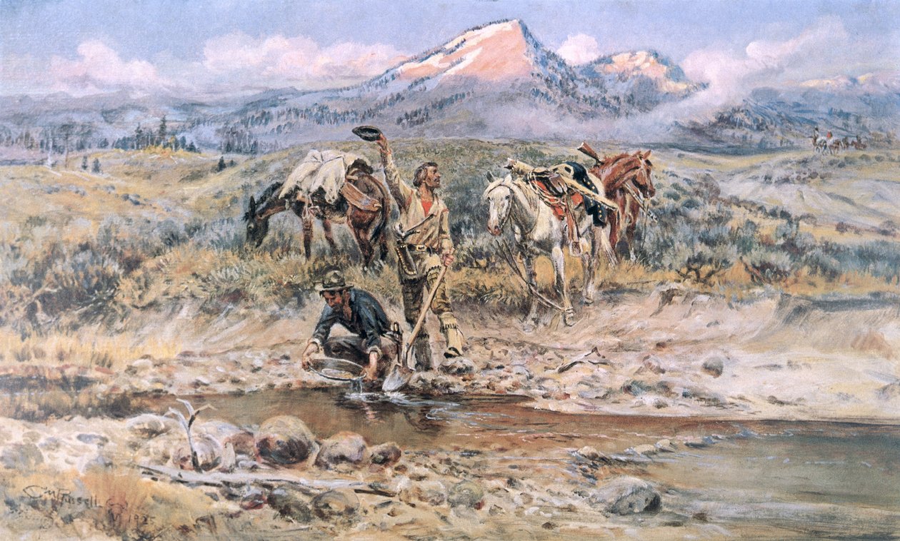 Descoberta da Ravina da Última Chance Montana (cor litho) de Charles Marion Russell