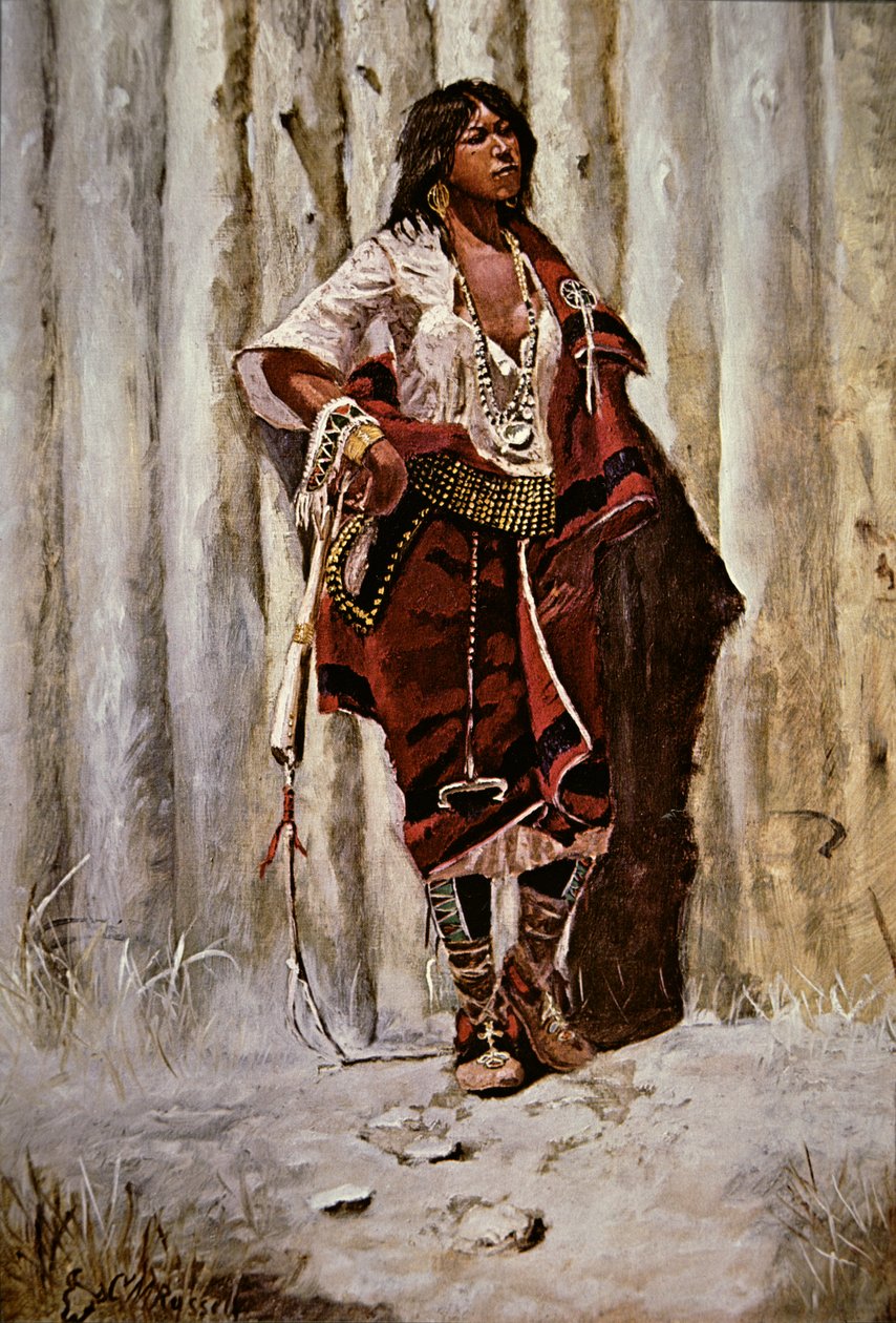 Criada Indiana na Stockade (óleo sobre tela) de Charles Marion Russell