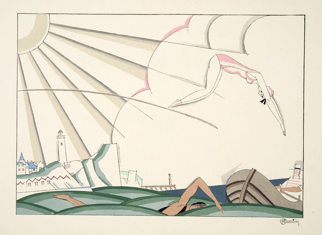 Banho do mar de Esporte e Lazer, pub. 1914 (estêncil) de Charles Martin