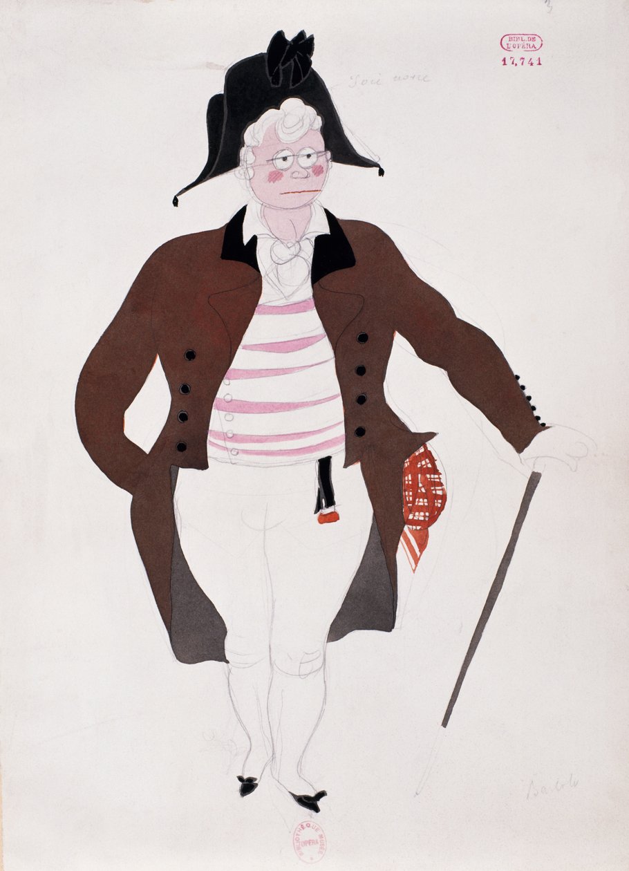 Traje para o personagem de Bartolo de O Barbeiro de Sevilha de Gioacchino Rossini, esboço de Charles Martin (1884-1934) de Charles Martin