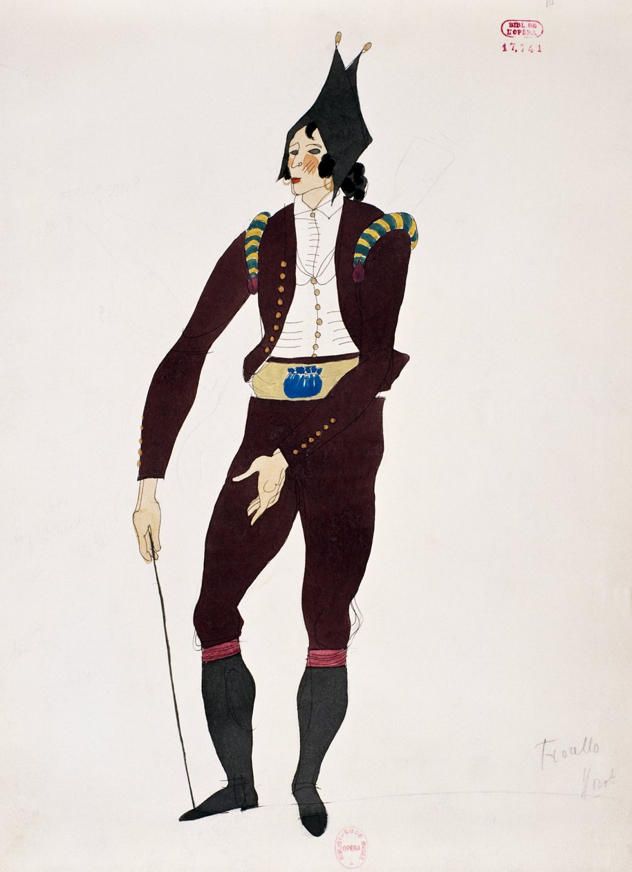 Traje para o personagem de Fiorello de O Barbeiro de Sevilha de Gioacchino Rossini, esboço de Charles Martin (1884-1934) de Charles Martin