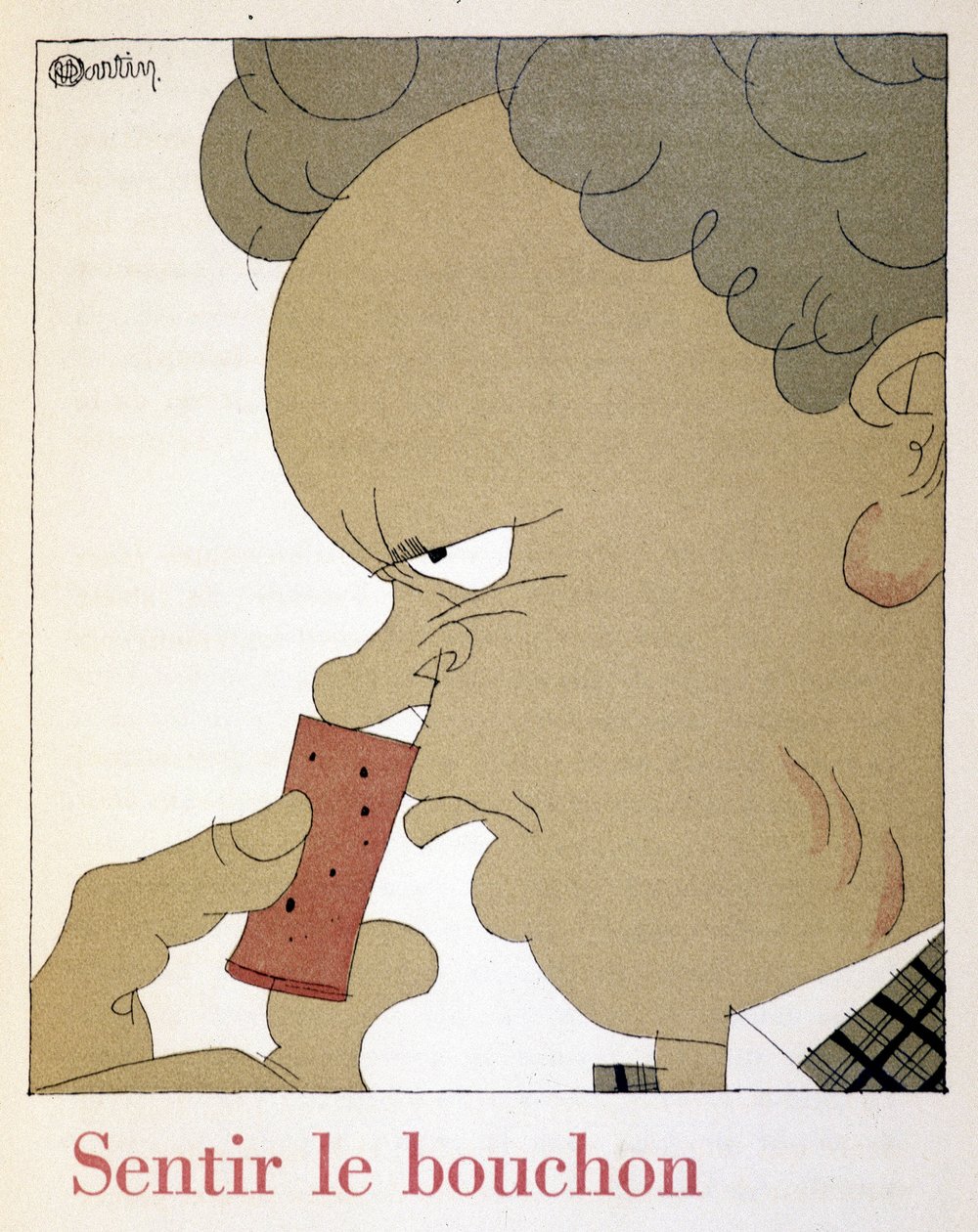 Sentir a cortiça - em "Monseigneur le vin", desenho de Charles Martin (1884-1934), fascicle des Etablissements Nicolas de Charles Martin