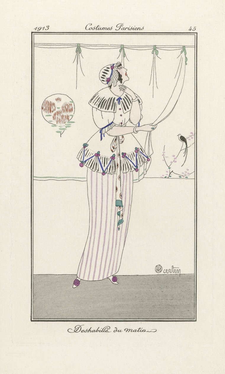 Vestido matinal, de Costumes Parisiens, pub. 1913 (pochoir print) de Charles Martin
