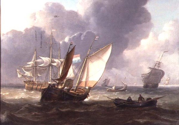 Holandês Três Mestres e Artesanato Pequeno em um Swell de Charles Martin Powell
