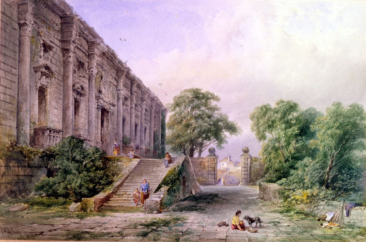 Vista da Frente Leste do Castelo de Nottingham, 1879 (wc no papel) de Charles McArthur
