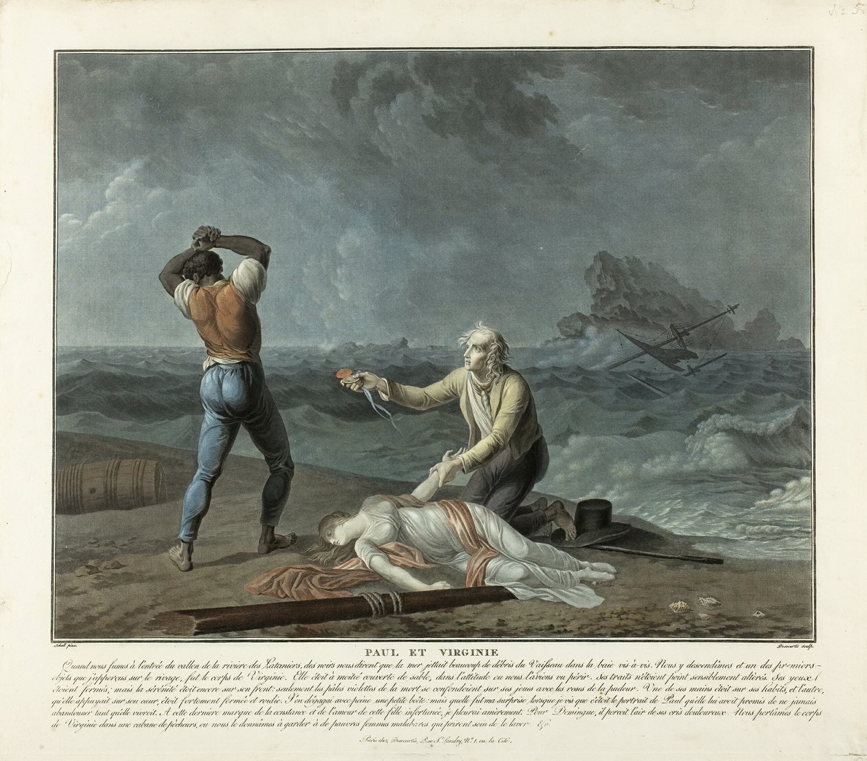 Encontrar o corpo de Virginie, prato 5 de Paul et Virginie de Charles Melchior Descourtis