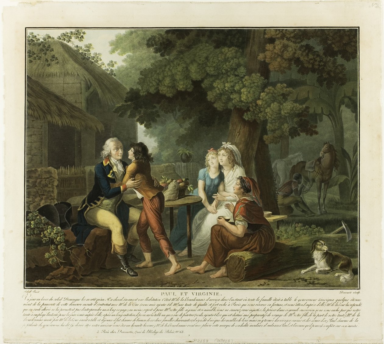 A chegada de Monsieur de la Bourdonnais, placa 3 de Paul et Virginie de Charles Melchior Descourtis