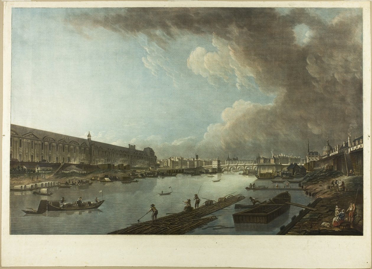 Vista das Tulherias, do Louvre e da Pont Neuf de Charles Melchior Descourtis