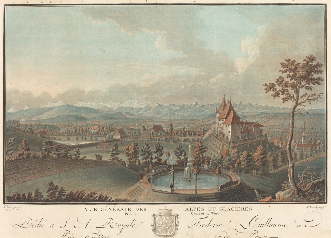 Vista geral dos Alpes e Geleiras. de Charles Melchior Descourtis