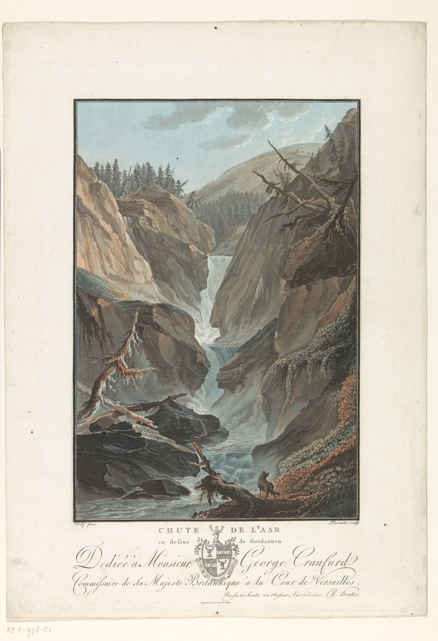 Waterval van de rivier de Aare
Cascata da Aare acima de Gutdannen (título sobre o objecto)
Vistas notáveis das montanhas da Suíça (título da série) de Charles Melchior Descourtis