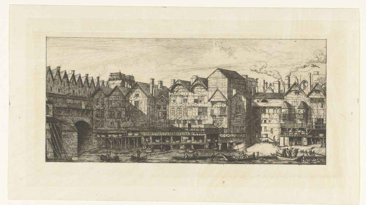 Fachadas traseiras de casas com peleiros no Sena perto de Pont-au-Change em Paris
Parte de Paris no final do século XVII
Partie de la cité vers la Fin du XVIIe siècle de Charles Meryon