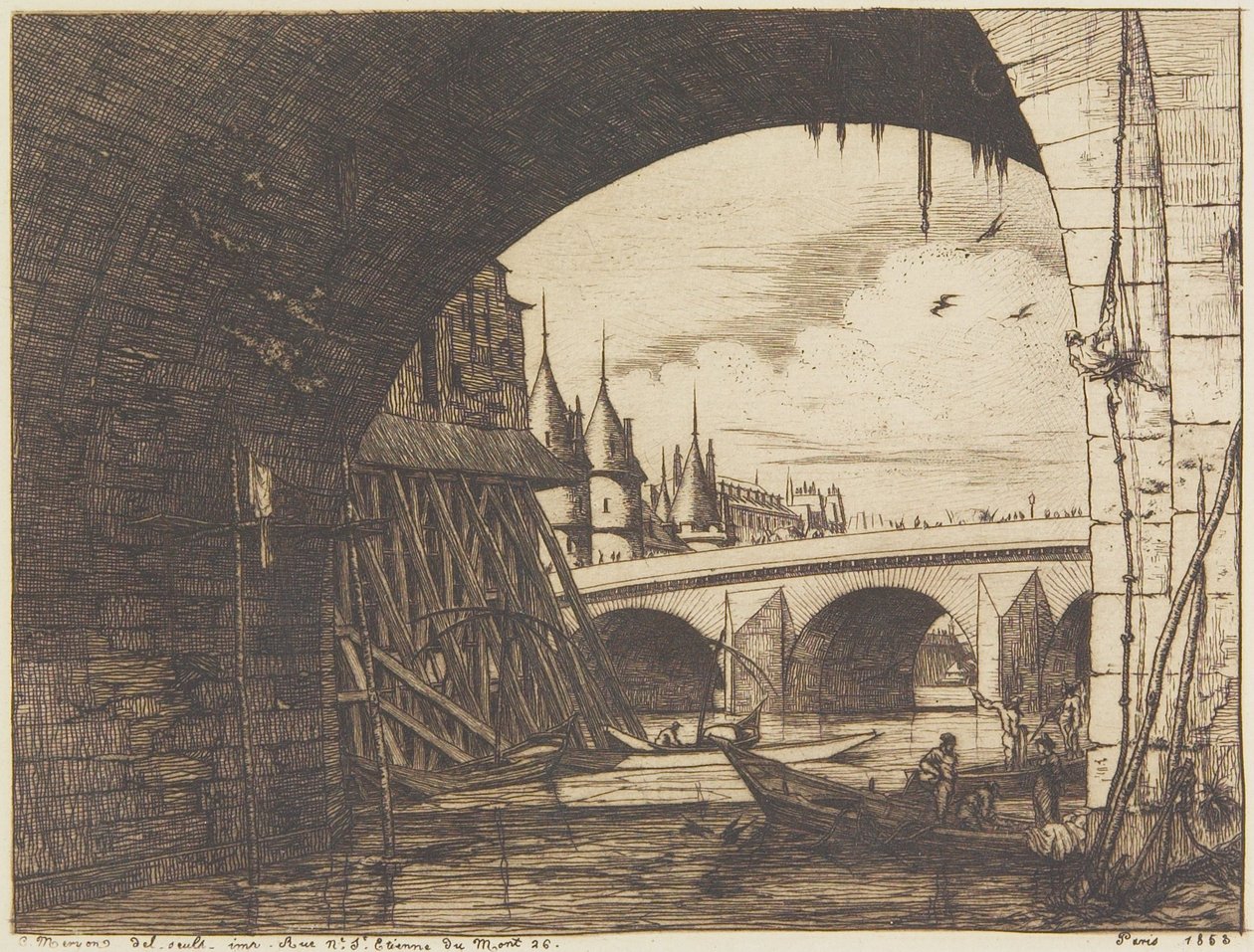 Um arco da ponte de Notre-Dame de Charles Meryon