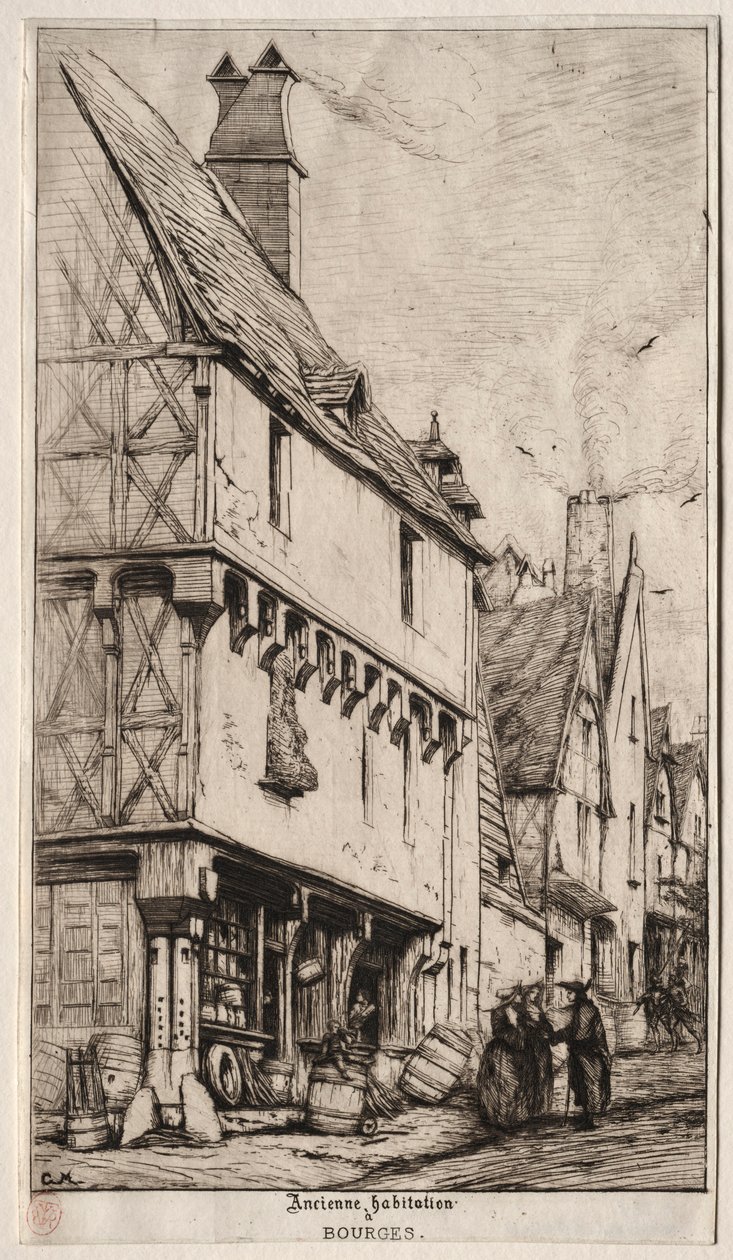 Uma casa antiga em Bourges, às vezes chamada Casa dos Músicos, 1860. de Charles Meryon