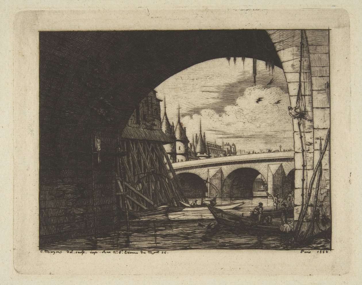 Arco, Pont Nôtre-Dame, Paris, da obra «Gravuras de Paris» de Charles Meryon
