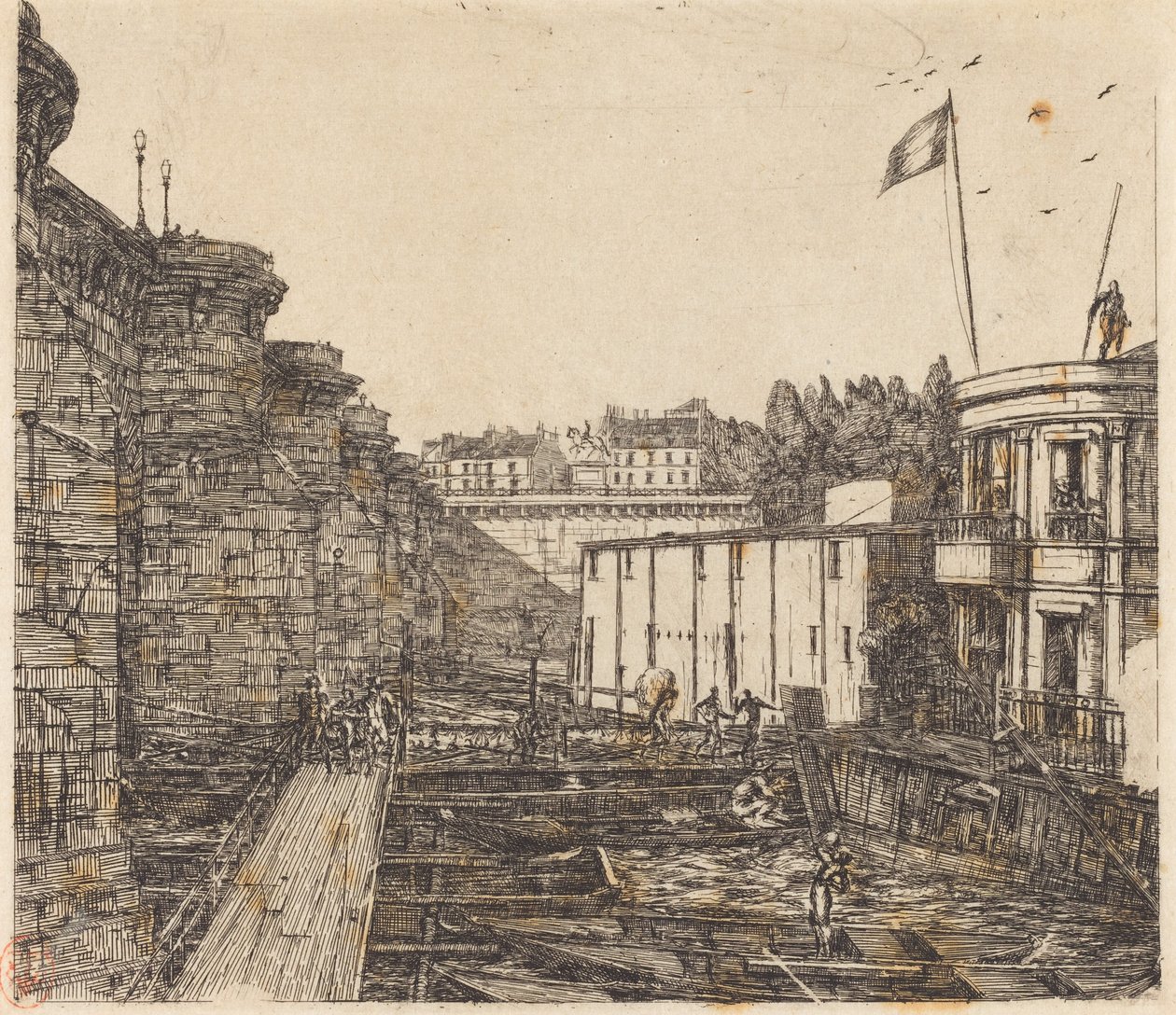 Estabelecimento de banhos frios de Chevrier, às vezes chamado de "Banhos Escolares") de Charles Meryon