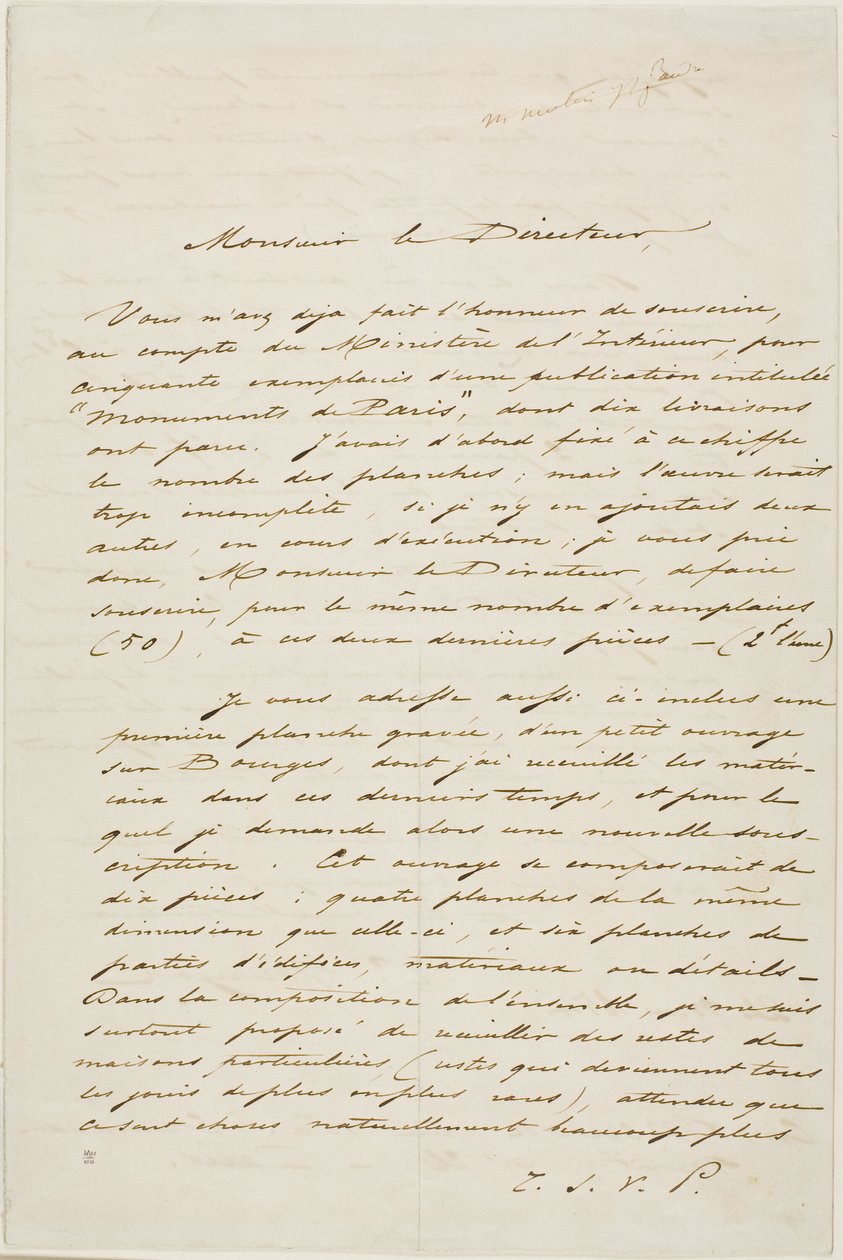 Carta autografada de Charles Meryon de Charles Meryon