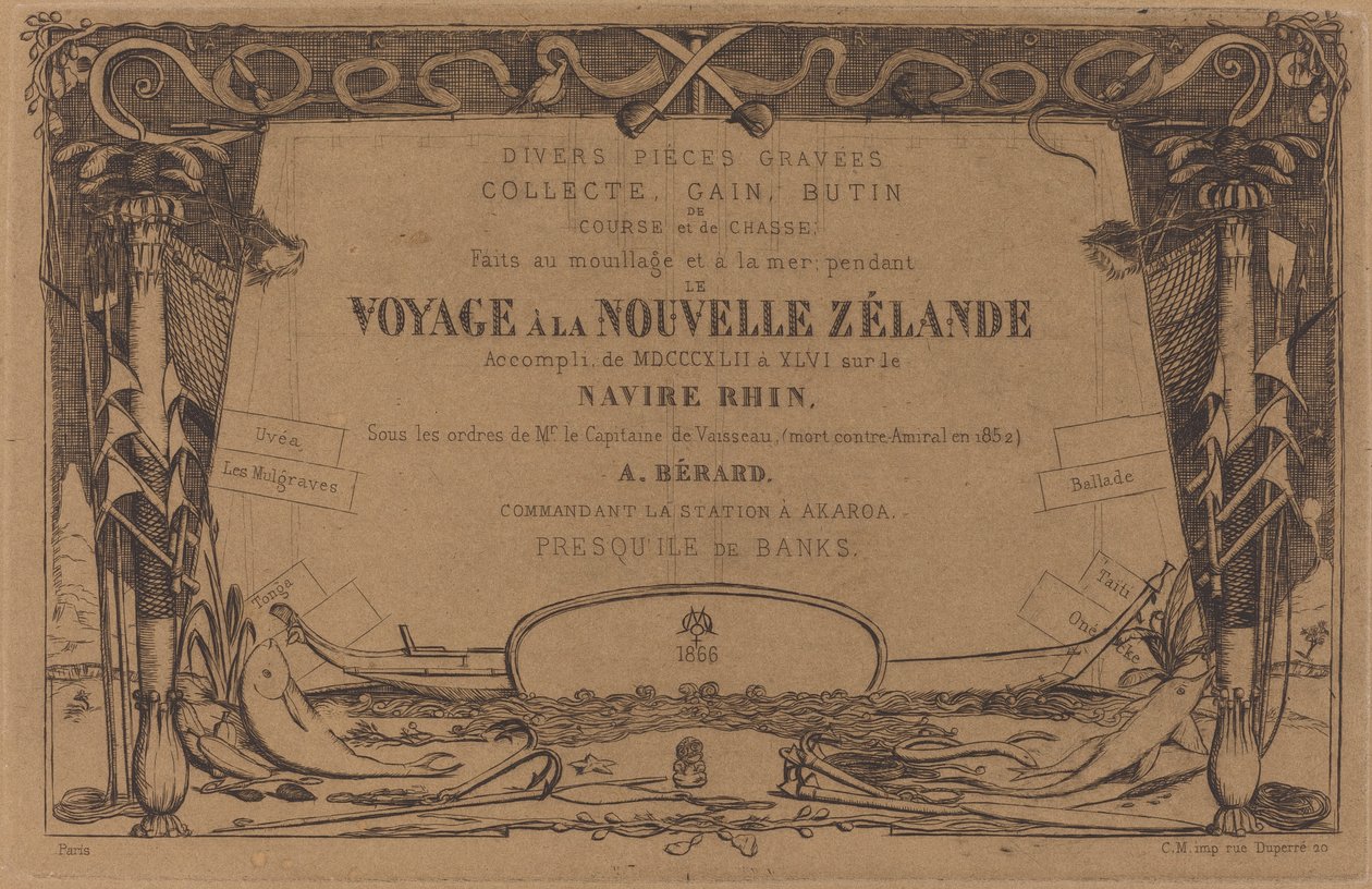 Capa para o conjunto de gravuras intitulado "A Voyage to New Zealand" de Charles Meryon
