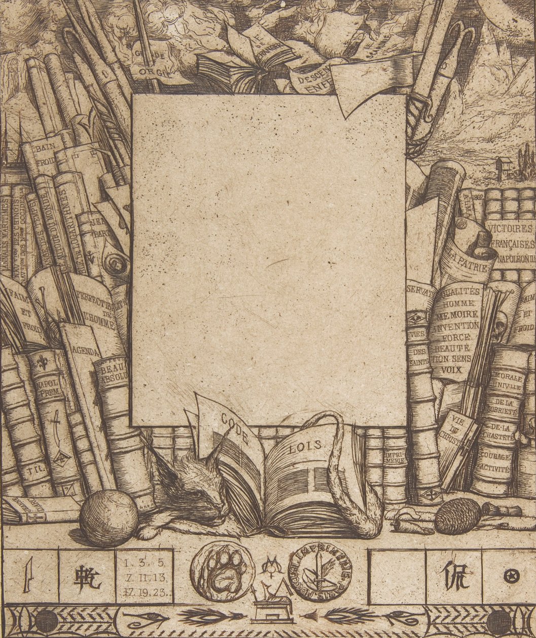 Desenho para uma moldura para o retrato de Armand Guéraud, 1862. de Charles Meryon