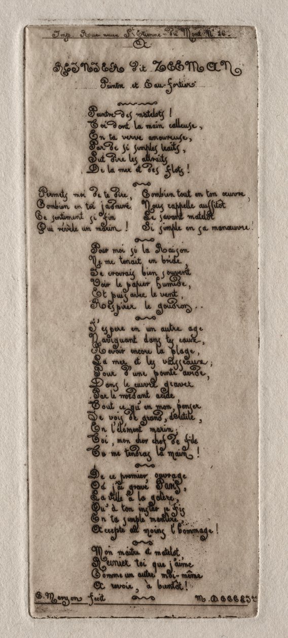 Etchings of Paris: Dedicação a Reynier Nooms, chamado Zeeman de Charles Meryon