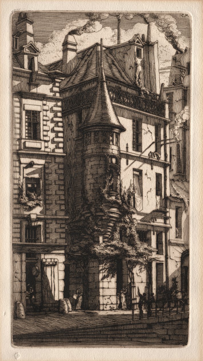 Água-forte de Paris: Casa com Torreta, Rua dos Tecelões de Charles Meryon