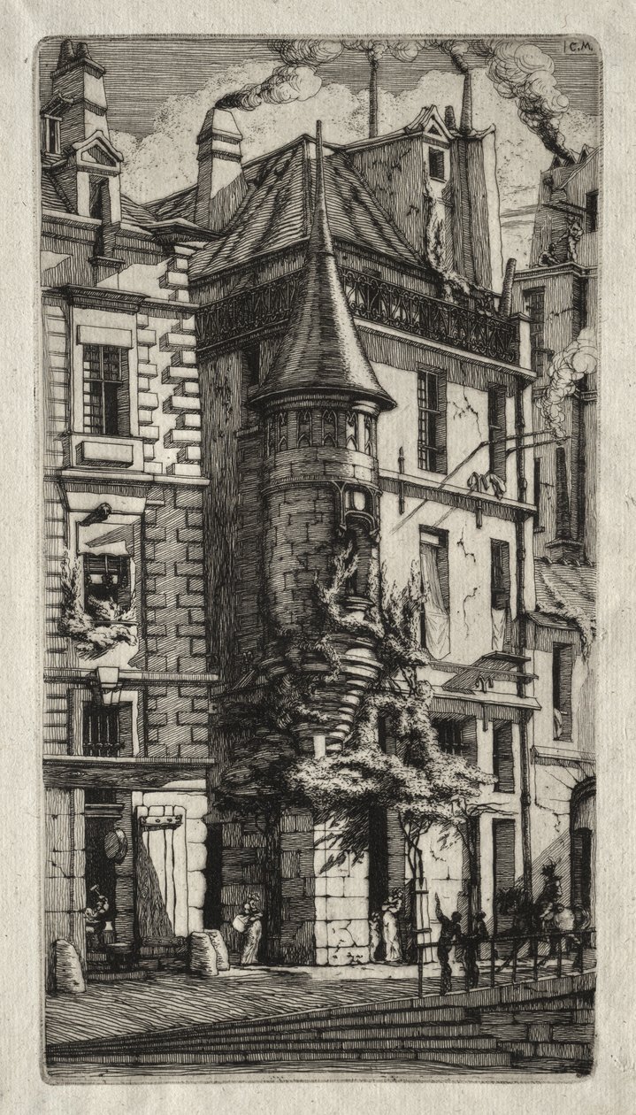 Gravuras de Paris: Casa com uma torre, Rua dos Tecelões de Charles Meryon
