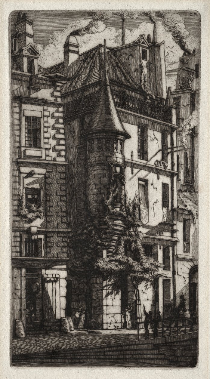 Água-forte de Paris: Casa com Torreta, Rua dos Tecelões, 1852. de Charles Meryon
