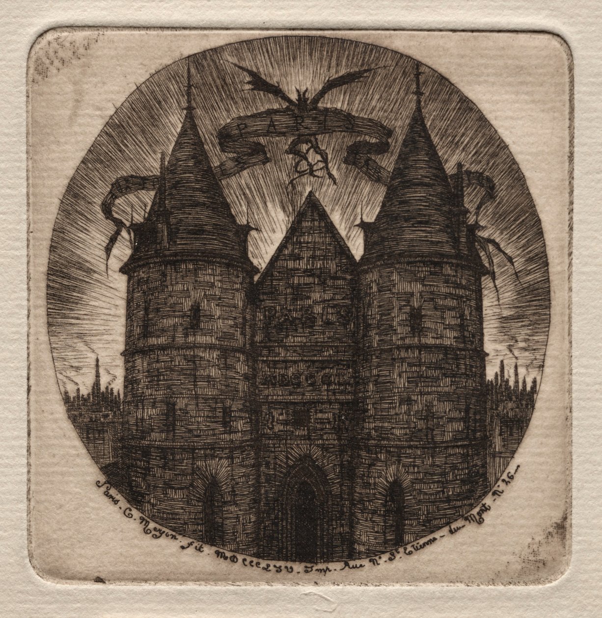 Gravuras de Paris: Antigo Portão do Palácio da Justiça, 1854. de Charles Meryon