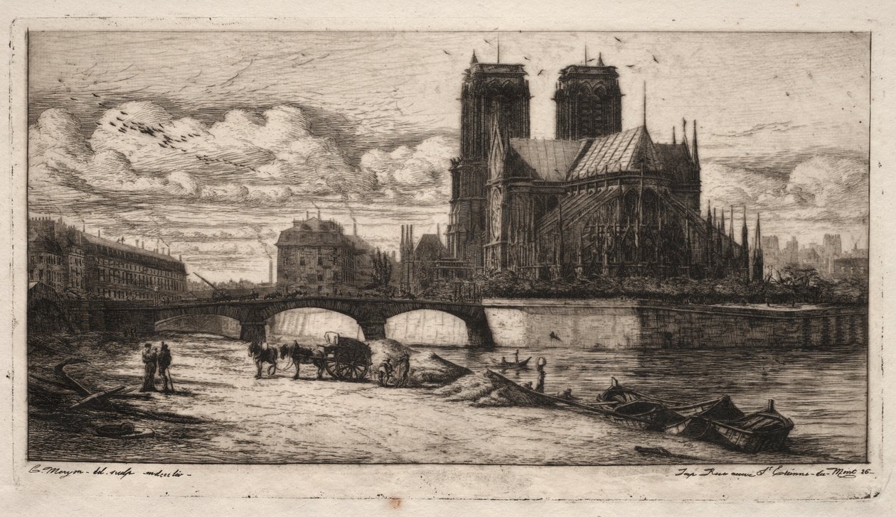 Água-forte de Paris: A abside da Catedral de Notre Dame de Charles Meryon