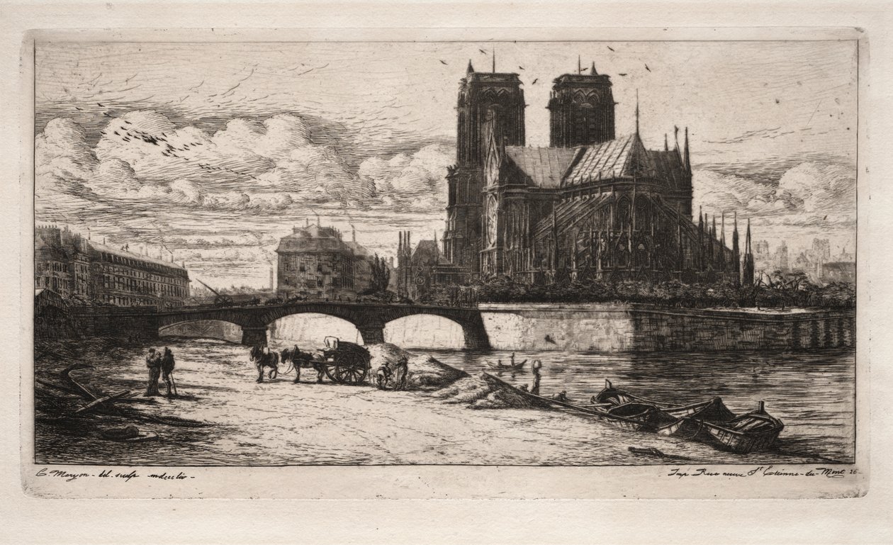 Água-forte de Paris: A abside da Catedral de Notre Dame de Charles Meryon