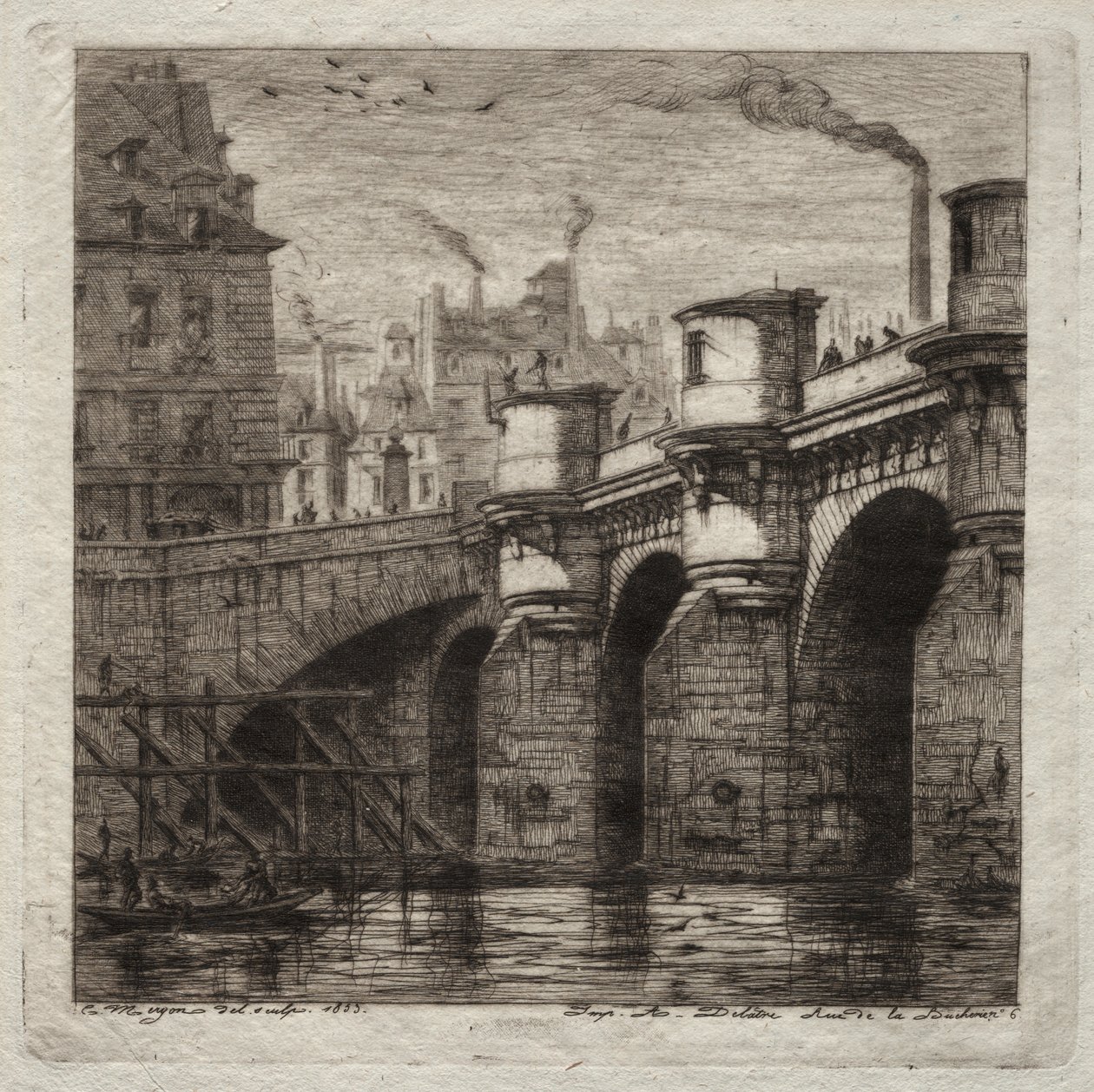 Água-forte de Paris: A Nova Ponte de Charles Meryon