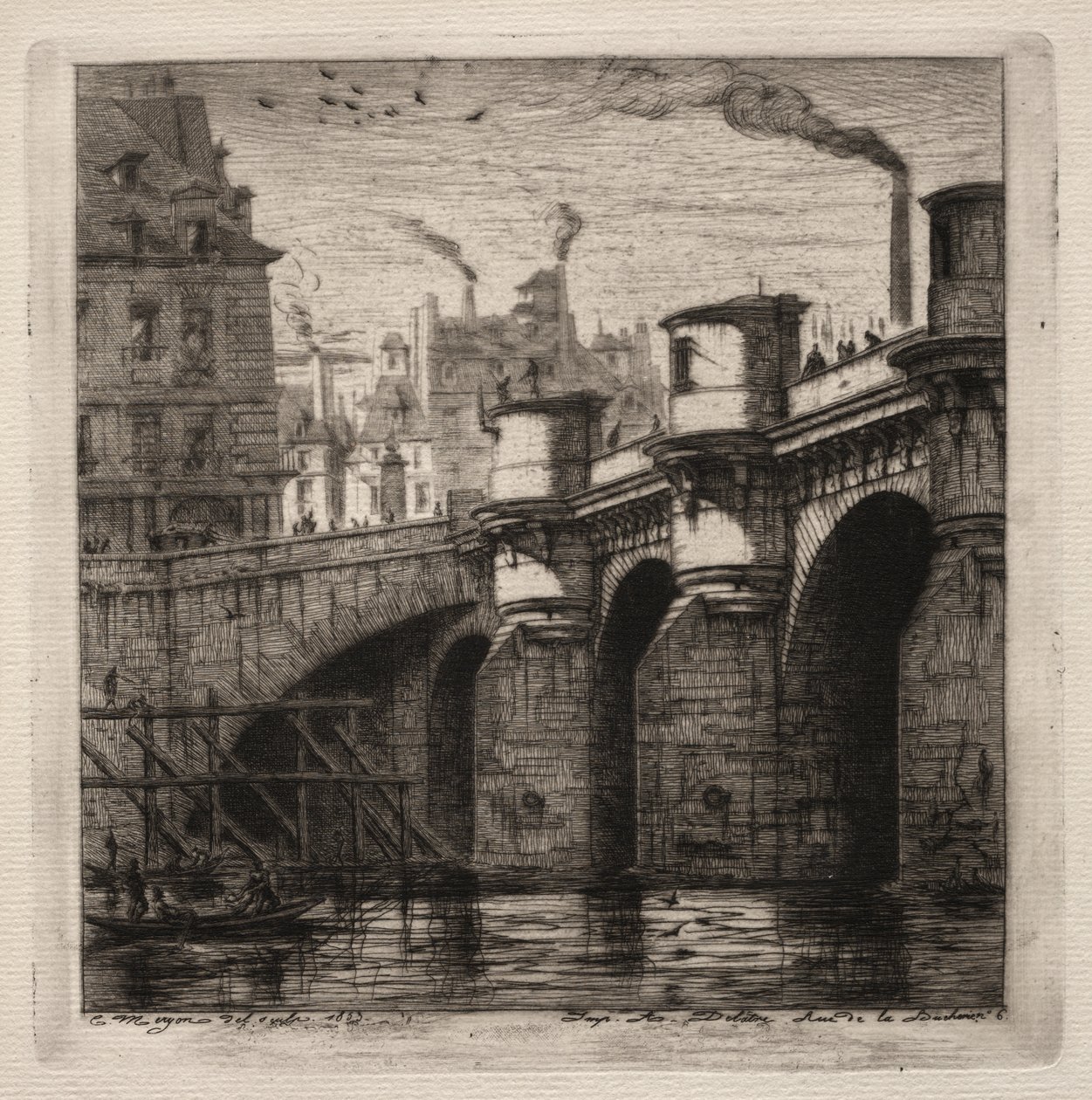 Água-forte de Paris: A Nova Ponte de Charles Meryon