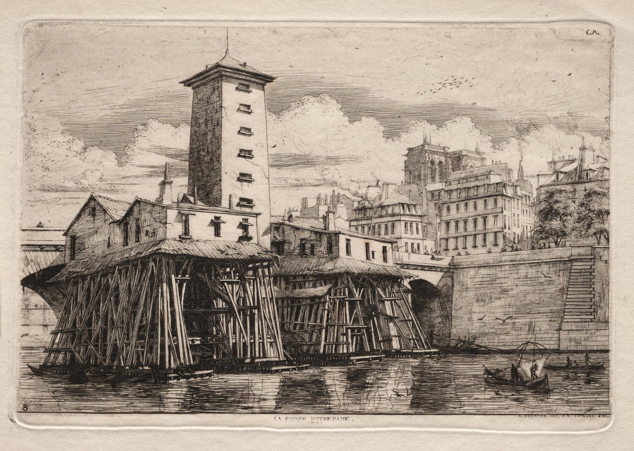 Gravuras de Paris: The Notre Dame Pump, 1852. de Charles Meryon
