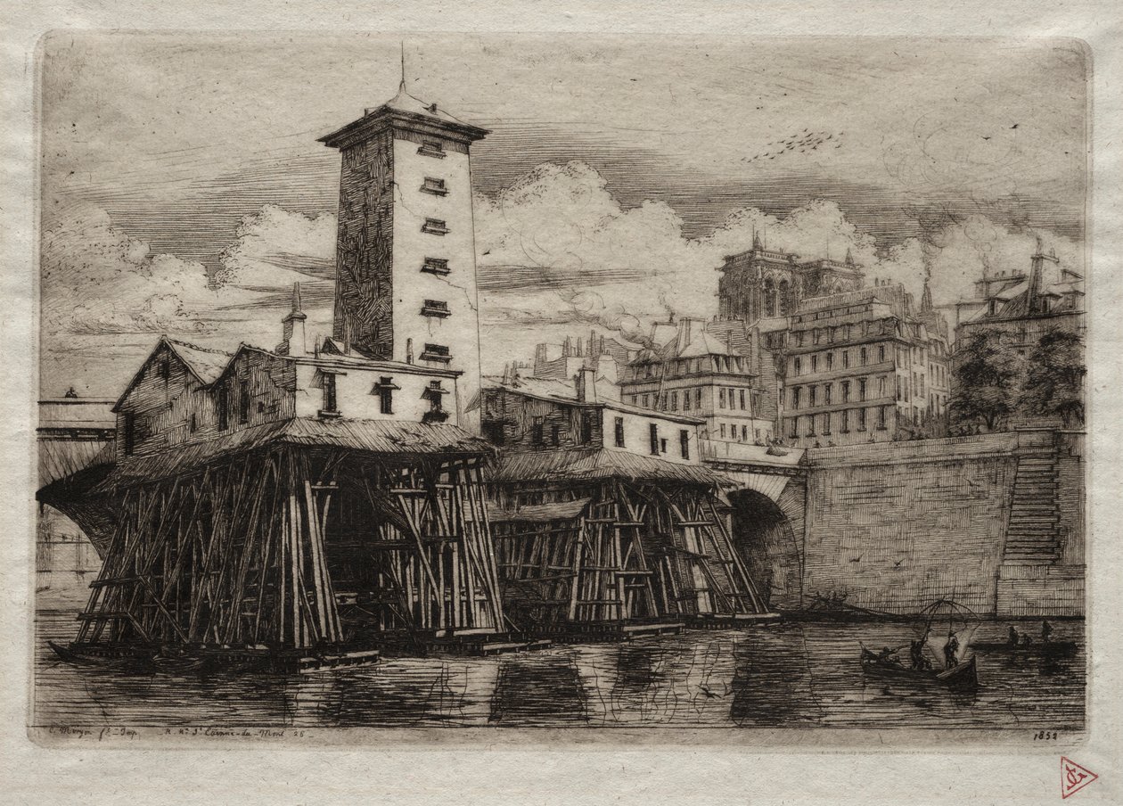 Gravuras de Paris: The Notre Dame Pump, 1852. de Charles Meryon