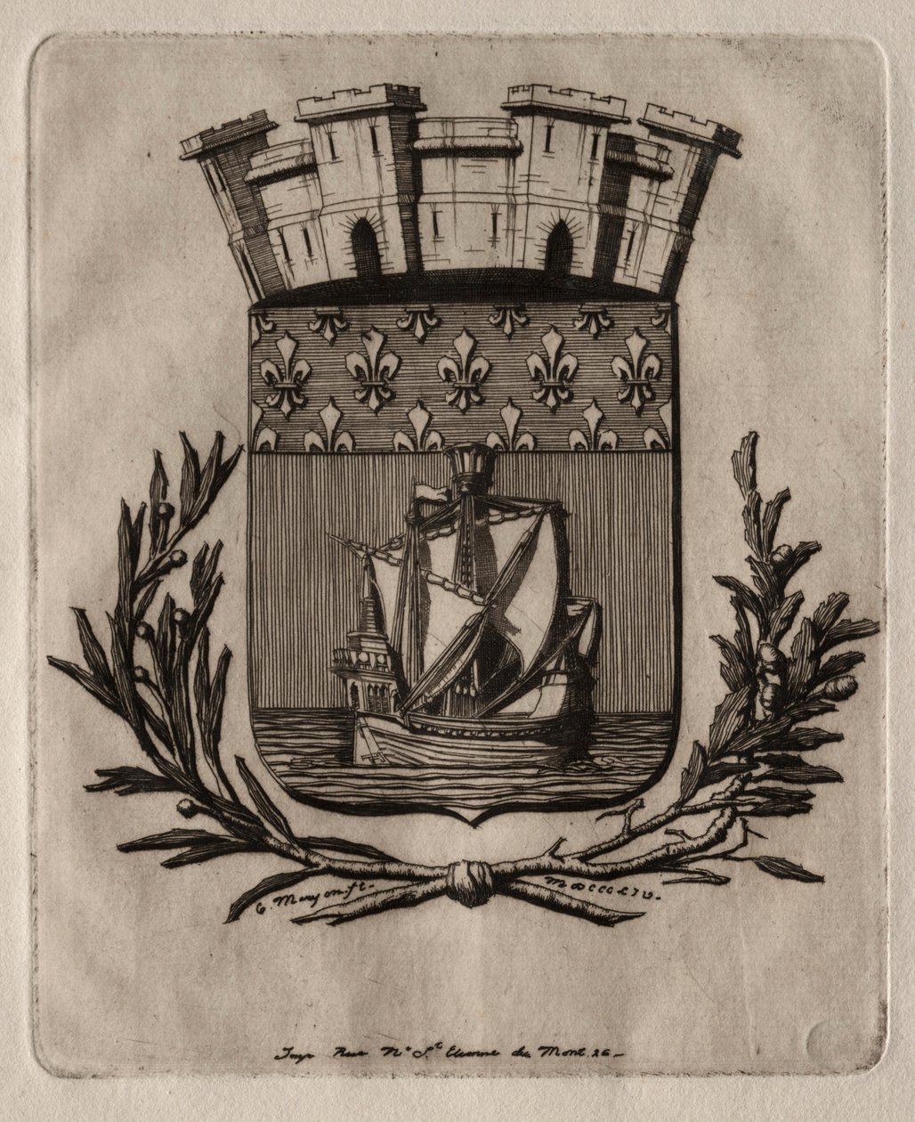 Gravuras de Paris: Os braços simbólicos da cidade de Paris, 1854. de Charles Meryon