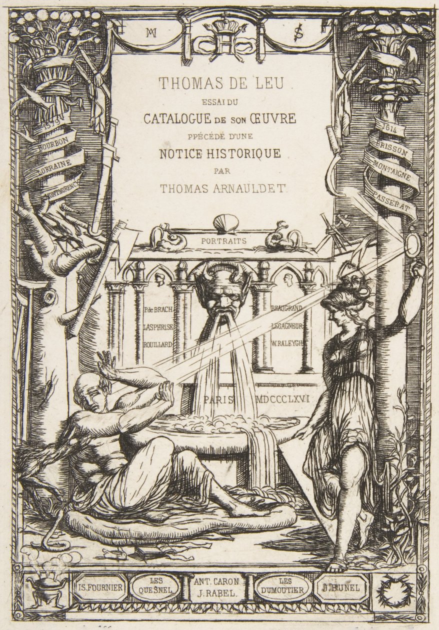 Frontispício para o Catálogo da obra de Thomas De Leu, 1866. de Charles Meryon