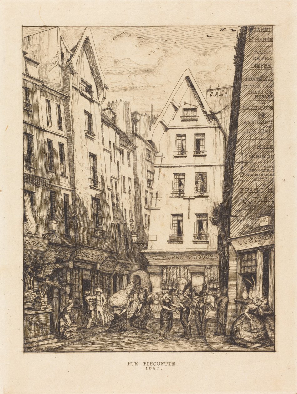 A Rua Pirouette, junto aos mercados, em Paris (Pirouette Street, Near the Markets, Paris) de Charles Meryon
