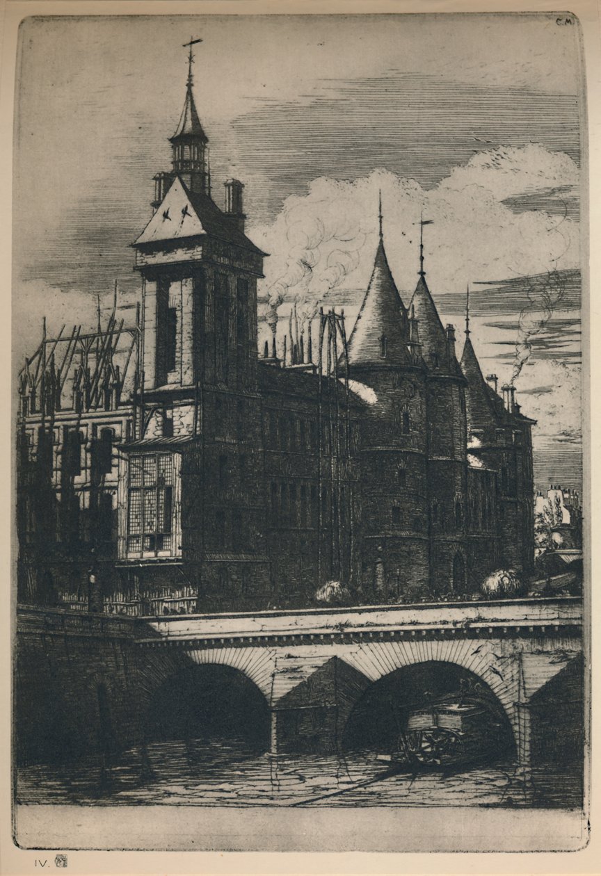 A torre do relógio, terceiro estado, 10 516 x 7 14 polegadas, 1852, 1927 de Charles Meryon