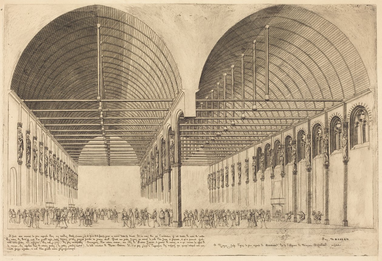 A sala dos passos perdidos no antigo Palácio da Justiça, Paris de Charles Meryon