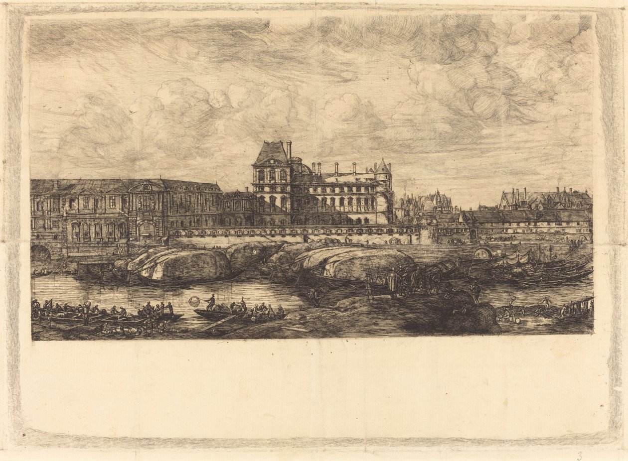 O antigo Louvre de uma pintura de Zeeman, 1651 (O Antigo Louvre, de uma pintura de Zeeman, l651) de Charles Meryon