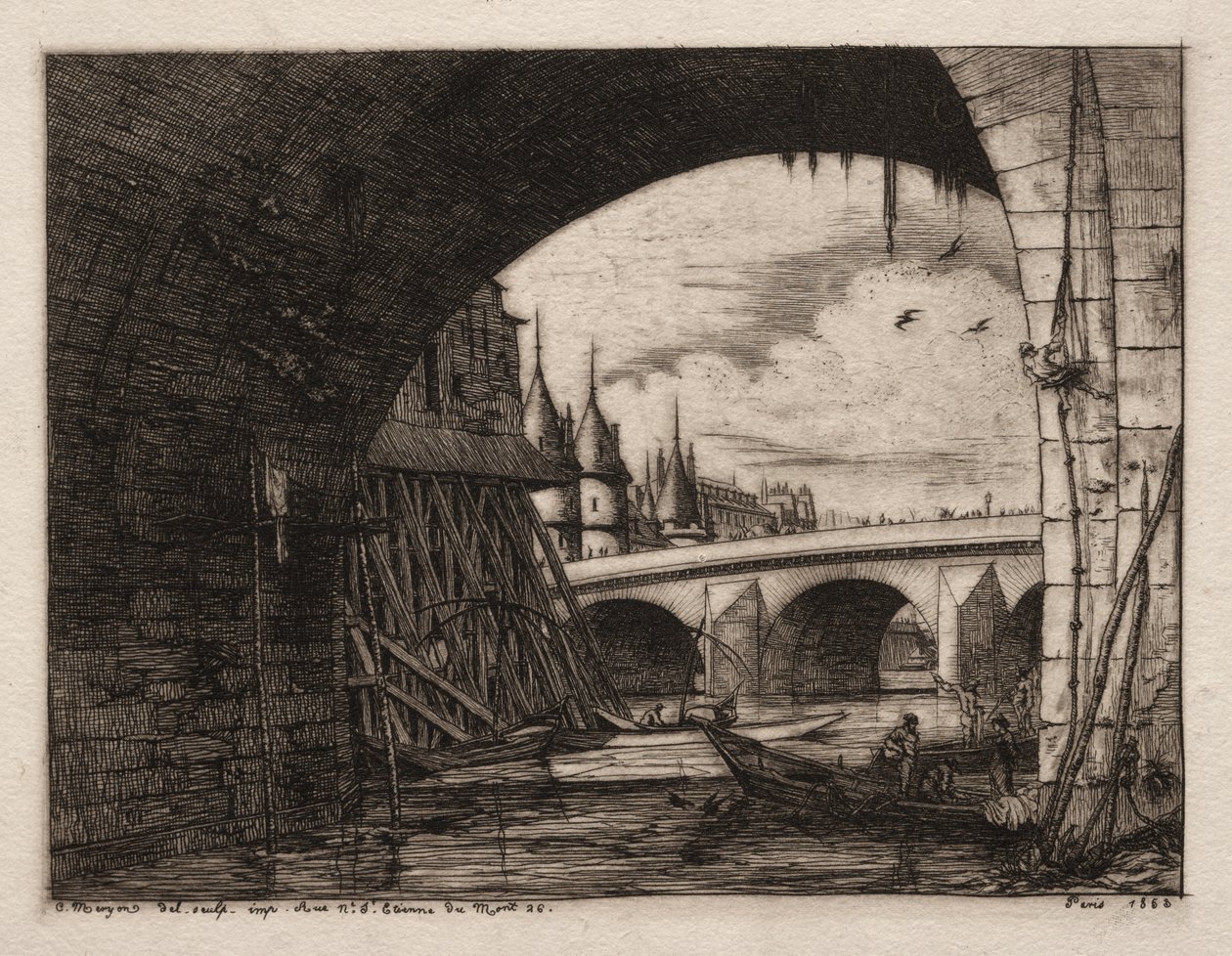 O arco de Pont Notre Dame, Paris de Charles Meryon