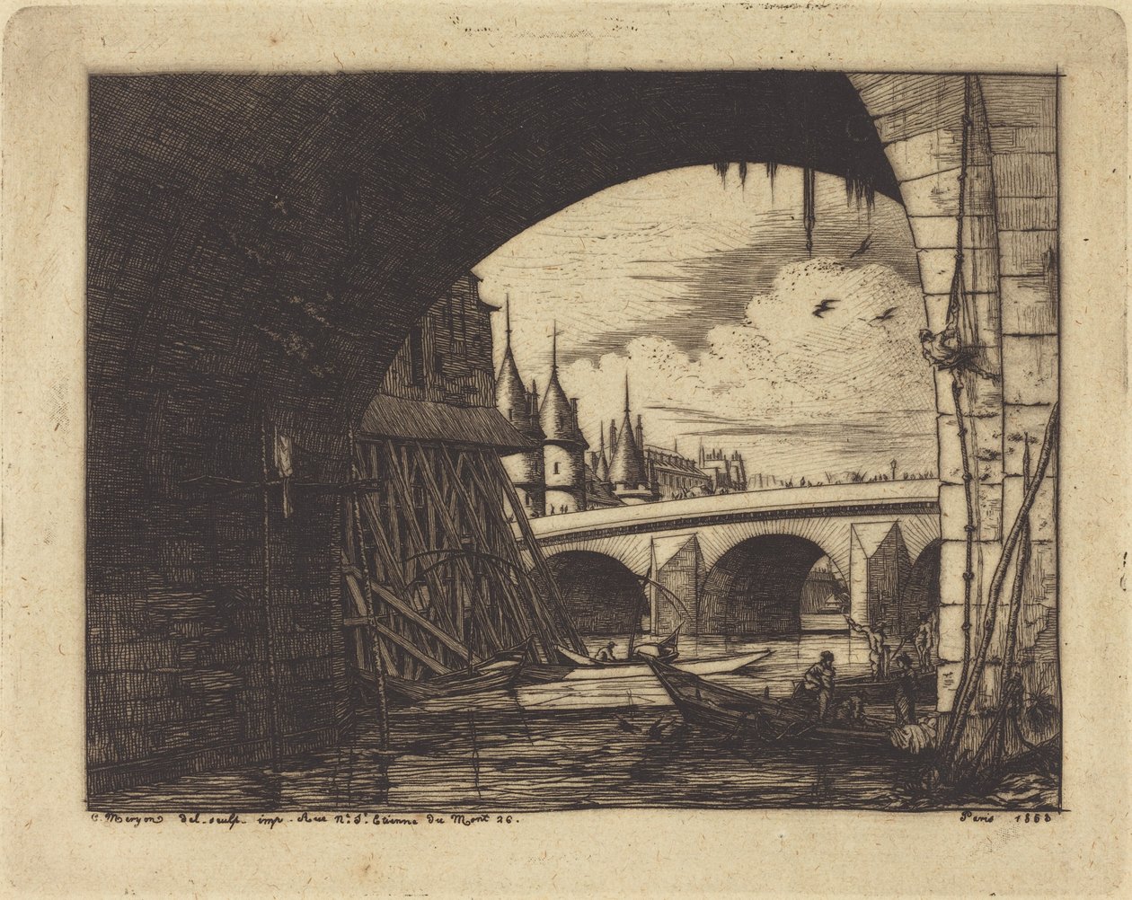 O arco da Ponte Notre-Dame, Paris de Charles Meryon