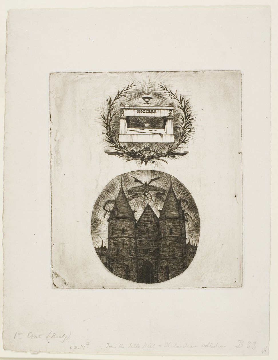 O túmulo de Molière, Cemitério do Père-Lachaise, Paris e a Porta Velha do Palácio da Justiça, Paris de Charles Meryon