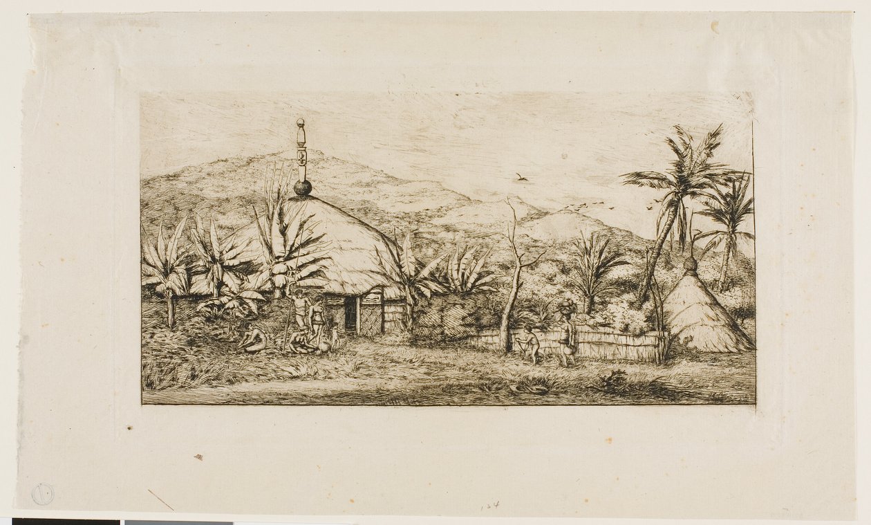Nova Caledônia: grande cabana nativa na estrada de Balade a Puépo, 1845 de Charles Meryon