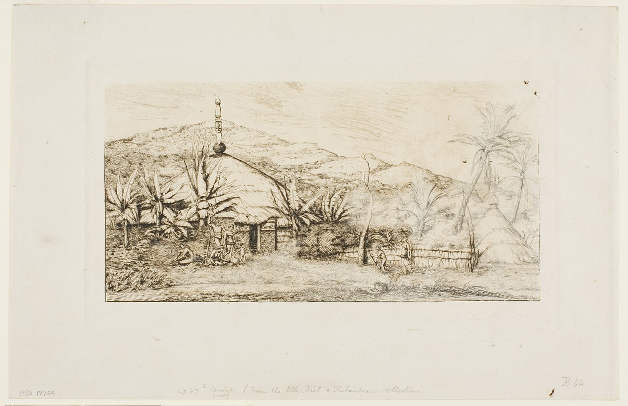 Nova Caledônia: grande cabana nativa na estrada de Balade a Puépo, 1845 de Charles Meryon