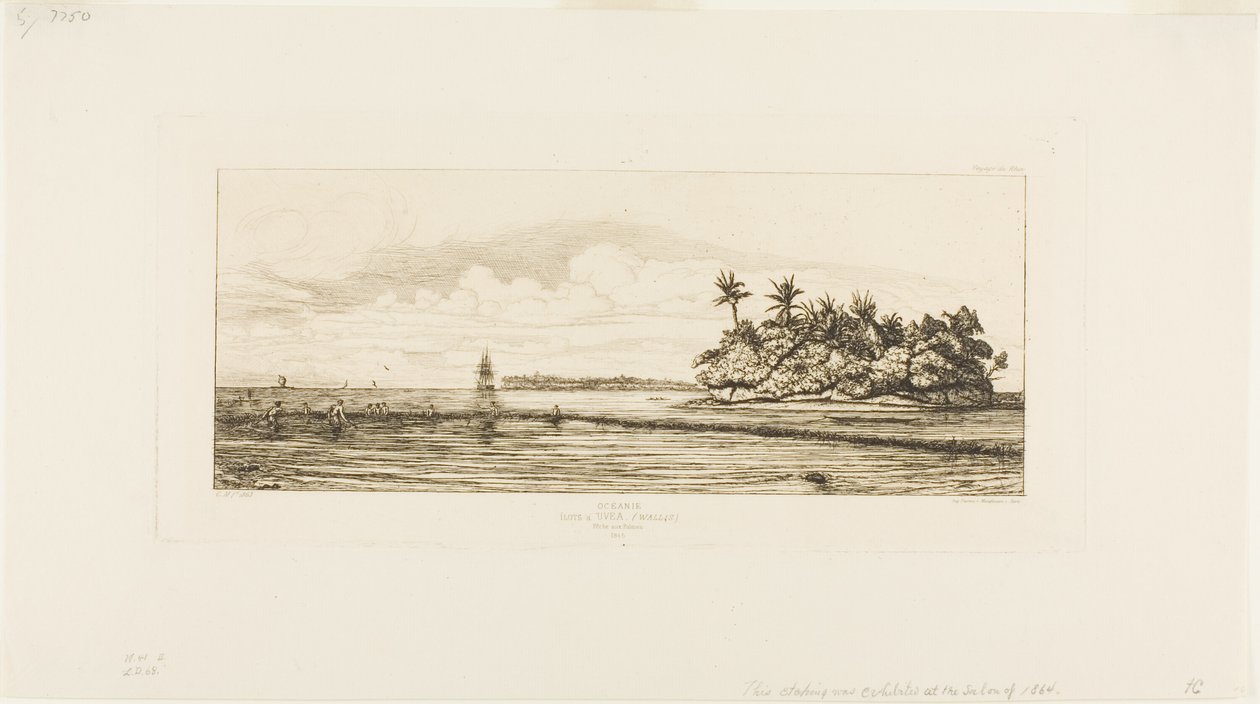Oceania: Pesca, Perto de Ilhas com Palmeiras no Grupo Uea ou Wallis, 1845 de Charles Meryon