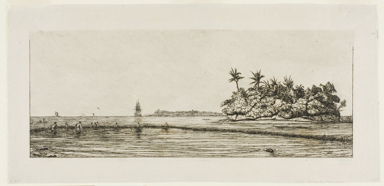 Oceania: Pesca, Perto de Ilhas com Palmeiras no Grupo Uea ou Wallis, 1845 de Charles Meryon