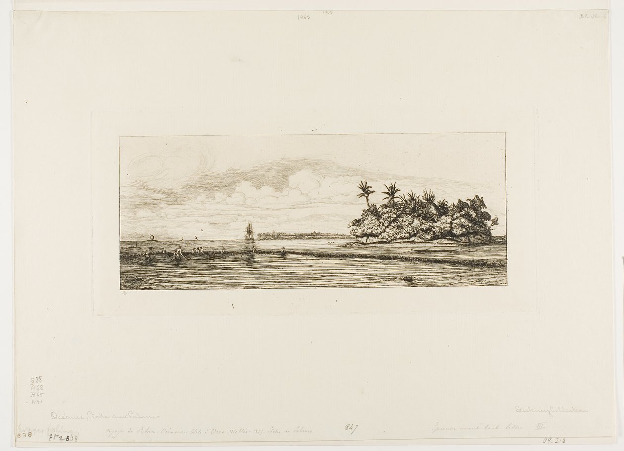 Oceania: Pesca, Perto de Ilhas com Palmeiras no Grupo Uea ou Wallis, 1845 de Charles Meryon